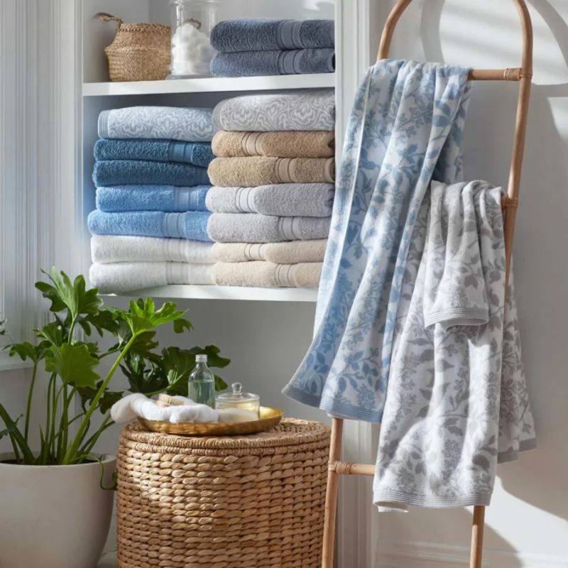 image 4 of 6 ginkgo and wildflower jacquard bath towel wildflower light blue,wildflower light blue